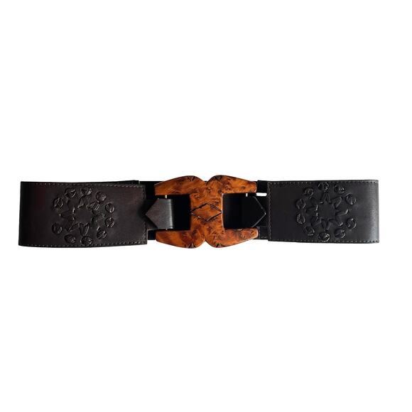 Motif 56 Brown Statement Belt Womens Small Leather Elastic & Wooden Clip Buckle main image 5